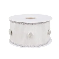National Tree Company 3" HGTV Home Collection Dupioni Button Ribbon, White