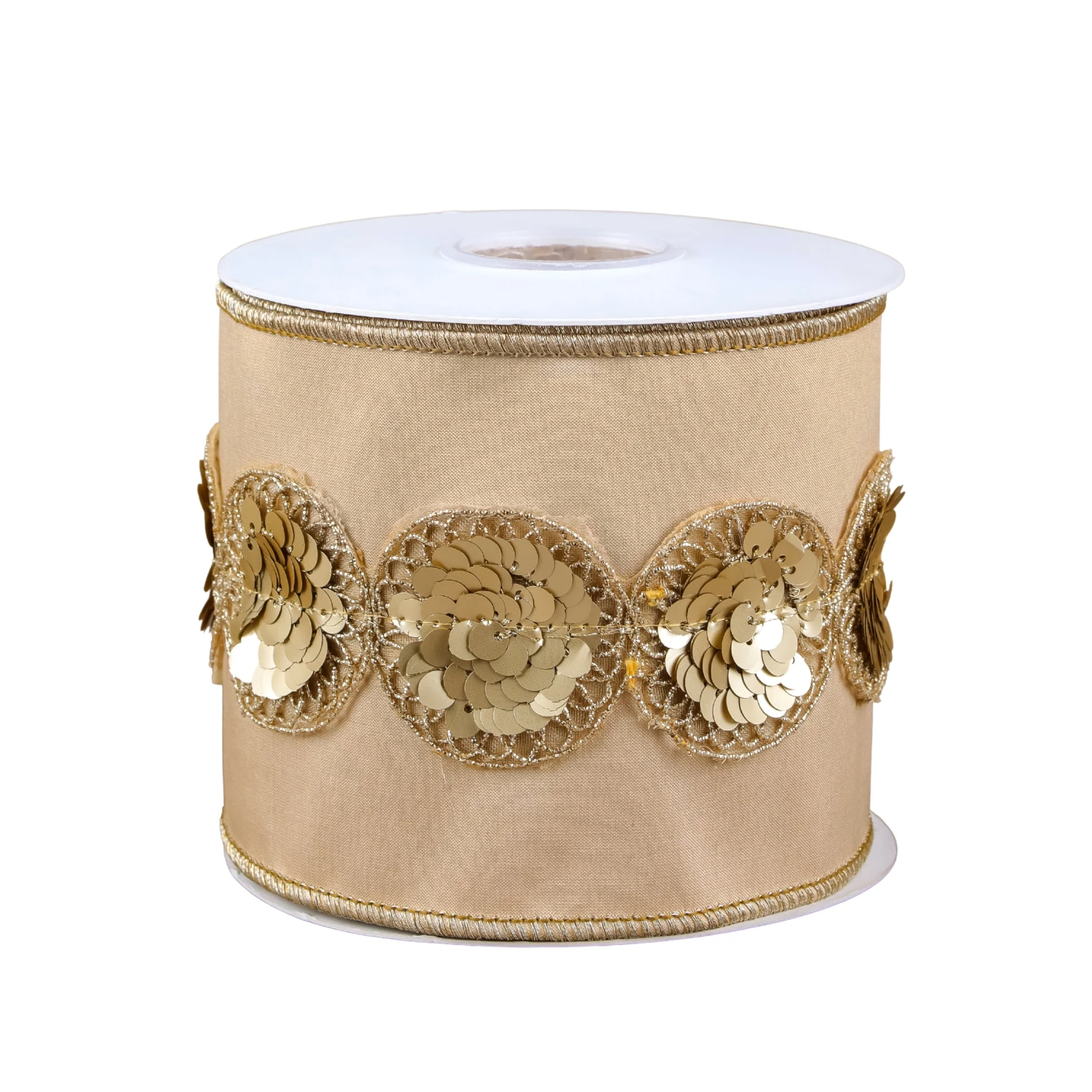 National Tree Company 4" HGTV Home Collection Sequin Beaded Taffeta Ribbon, Beige 1 National Tree Company 4" HGTV Home Collection Sequin Beaded Taffeta Ribbon, Beige