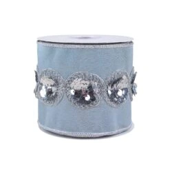National Tree Company 4" HGTV Home Collection Sequin Beaded Taffeta Ribbon, Blue