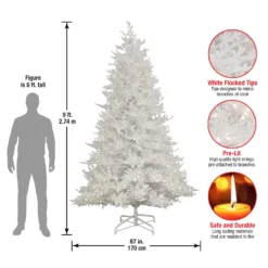 National Tree Company HGTV Home Collection Pre-Lit Christmas By The Sea Coral Artificial Tree With Artificial Tree Stand Pre-Strung With Warm White LED Lights , Plug In, HGTV Home Collection, Coral, 9ft -National Tree Company Store HO76 YL52 90 Dim scaled