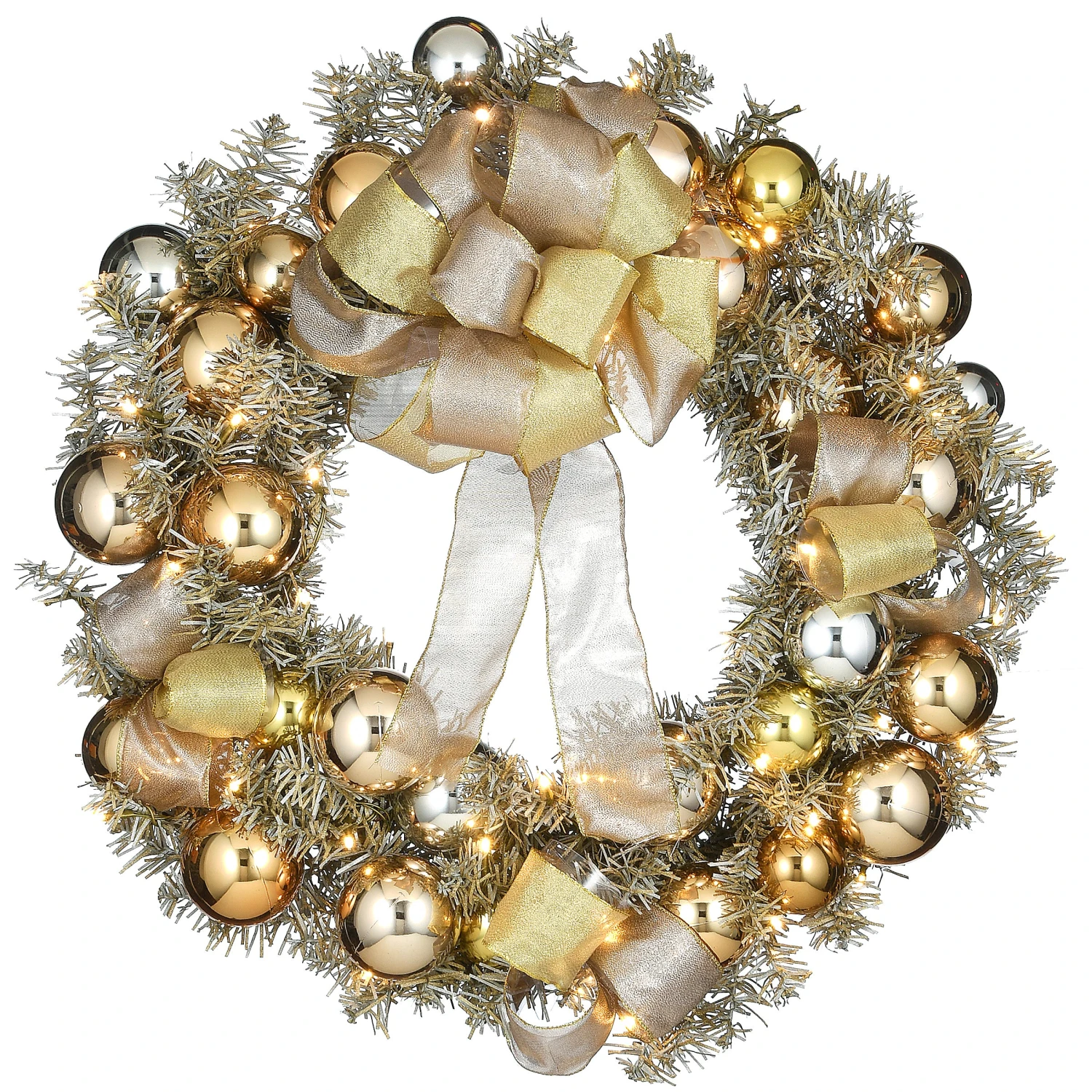 National Tree Company, Pre-Lit Artificial Christmas Wreath, Gold Ornament Metallic, With Warm White LED Lights, Battery Powered, 28 In 1 National Tree Company, Pre-Lit Artificial Christmas Wreath, Gold Ornament Metallic, With Warm White LED Lights, Battery Powered, 28 In