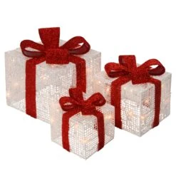 National Tree Company Pre-Lit White Gift Boxes, Set Of Three, White Lights, Christmas Collection