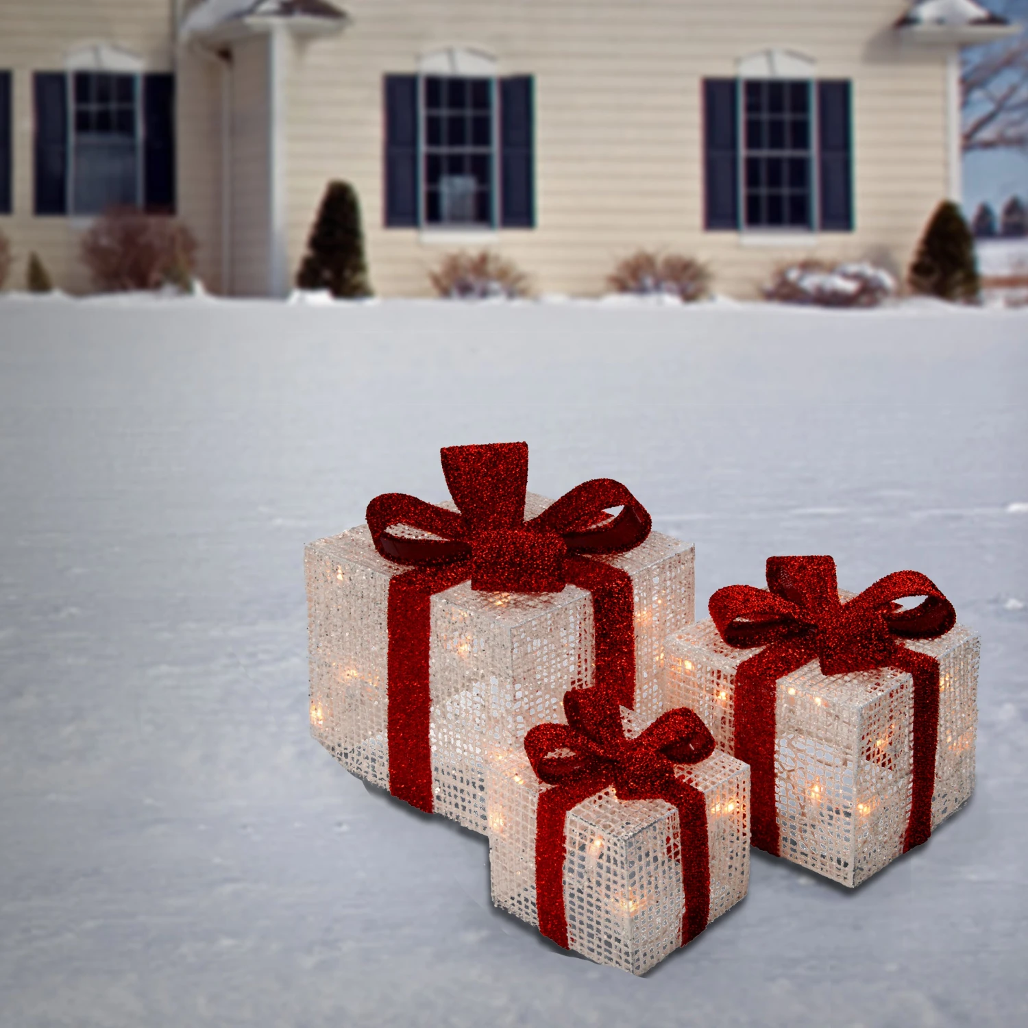 National Tree Company Pre-Lit White Gift Boxes, Set Of Three, White Lights, Christmas Collection 2 National Tree Company Pre-Lit White Gift Boxes, Set Of Three, White Lights, Christmas Collection - Image 2