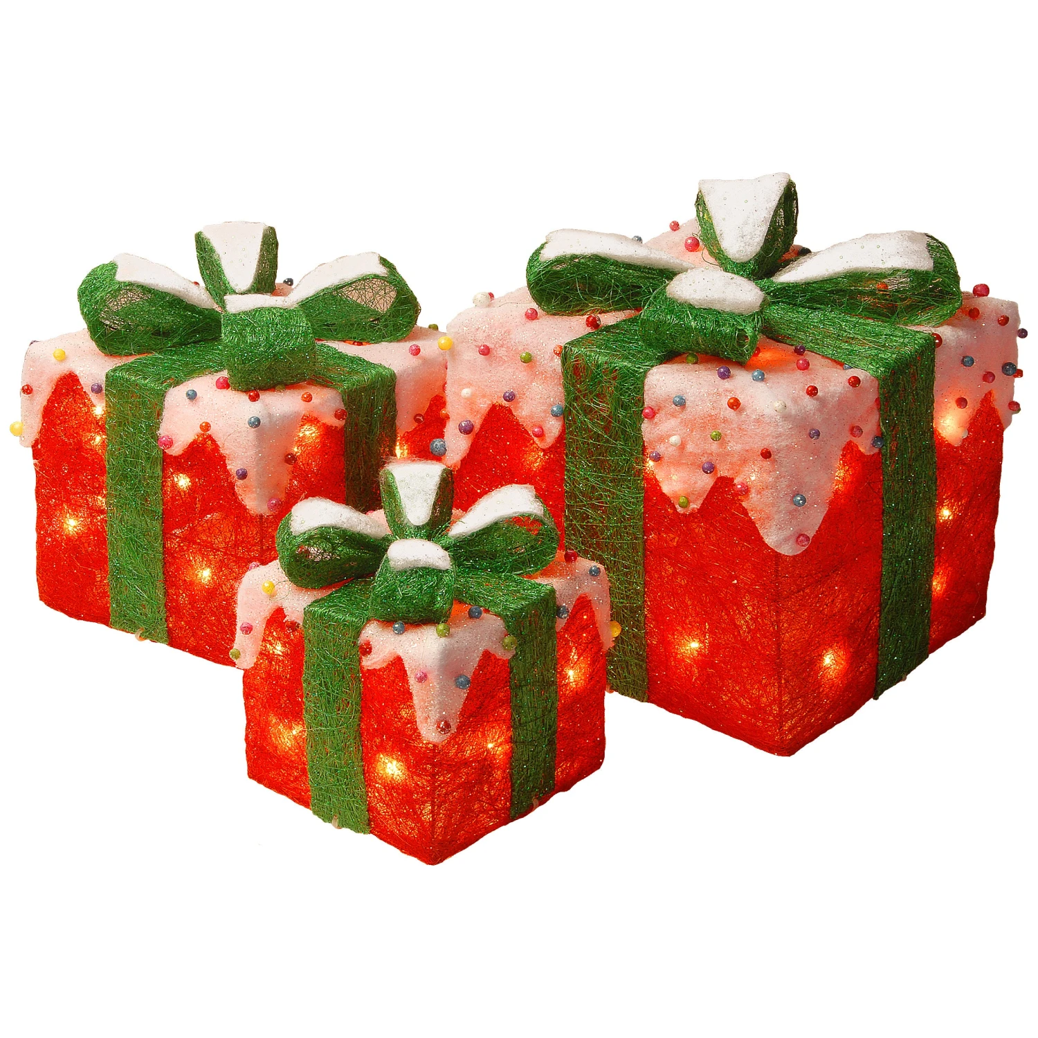 National Tree Company Pre-Lit Red And White Gift Boxes, Set Of Three, White Lights, Christmas Collection 1 National Tree Company Pre-Lit Red And White Gift Boxes, Set Of Three, White Lights, Christmas Collection
