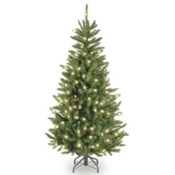 National Tree Company Pre-Lit Artificial Slim Christmas Tree, Green, Natural Fraser Fir, White Lights, Includes Stand, 4.5 Feet