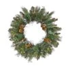 National Tree Company First Traditions™ Collection, 24" Pre-Lit Artificial North Conway Wreath With Glittery Cones And Eucalyptus, 50 Clear Lights- UL