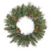 National Tree Company First Traditions™ Collection, 30" Pre-Lit Artificial North Conway Wreath With Glittery Cones And Eucalyptus, 100 Clear Lights- UL