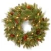 National Tree Company Pre-Lit Artificial Christmas Wreath, Green, Noelle, White Lights, Decorated With Pine Cones, Berry Clusters, Christmas Collection, 24 Inches