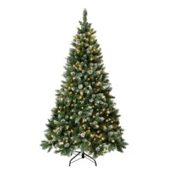National Tree Company First Traditions Pre-Lit Oakley Hills Snowy Christmas Tree With Hinged Branches, Warm White LED Lights, Plug In, 6 Ft