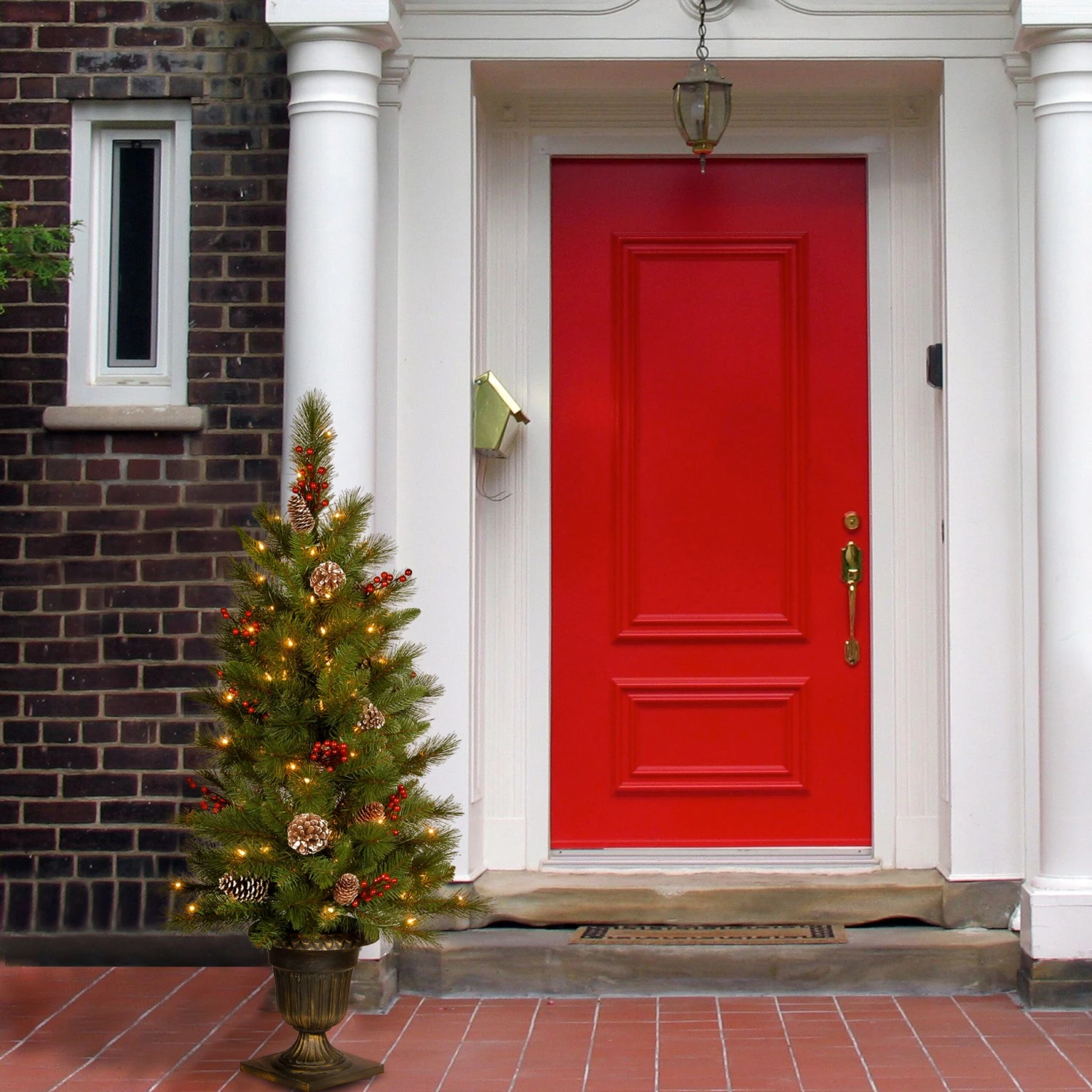 National Tree Company Pre-Lit Artificial Entrance Christmas Tree, Bristle Berry Pine, Green, White Lights, Decorated With Berry Clusters, Pine Cones, Includes Metal Base, 4 Feet 2 National Tree Company Pre-Lit Artificial Entrance Christmas Tree, Bristle Berry Pine, Green, White Lights, Decorated With Berry Clusters, Pine Cones, Includes Metal Base, 4 Feet - Image 2