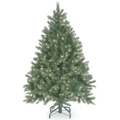National Tree Company Pre-Lit 'Feel Real' Artificial Full Downswept Christmas Tree, Green, Douglas Blue Fir, White Lights, Includes Stand, 4.5 Feet