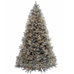 National Tree Company Pre-Lit 'Feel Real' Artificial Full Downswept Christmas Tree, Green, Douglas Blue Fir, White Lights, Includes Stand, 7 Feet