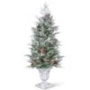National Tree Company Pre-Lit Artificial Entrance Christmas Tree, Frosted Mountain Spruce, Green, White Lights, Decorated With Berry Clusters, Pine Cones, Includes Metal Base, 4 Feet