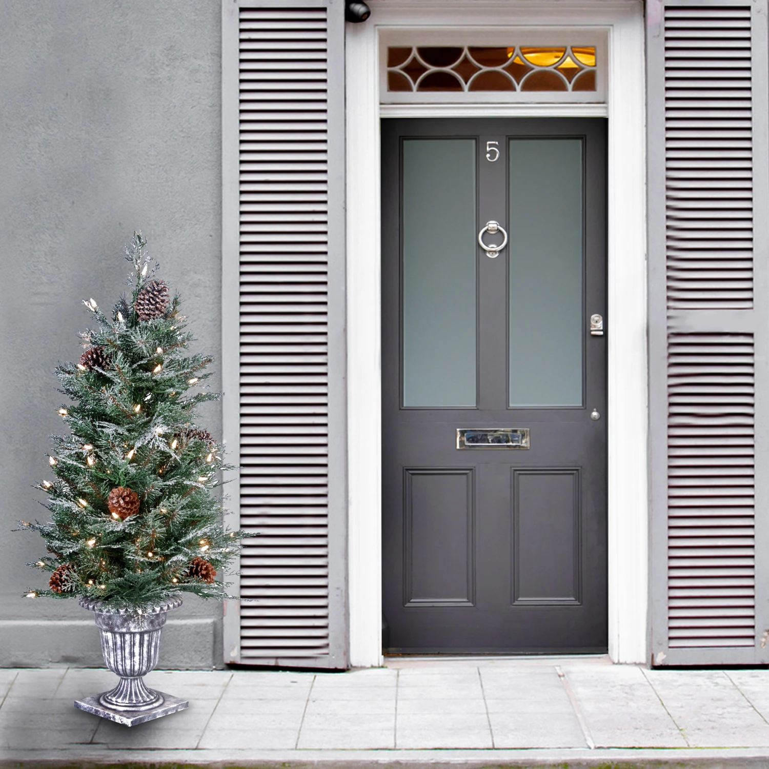 National Tree Company Pre-Lit Artificial Entrance Christmas Tree, Frosted Mountain Spruce, Green, White Lights, Decorated With Berry Clusters, Pine Cones, Includes Metal Base, 4 Feet 2 National Tree Company Pre-Lit Artificial Entrance Christmas Tree, Frosted Mountain Spruce, Green, White Lights, Decorated With Berry Clusters, Pine Cones, Includes Metal Base, 4 Feet - Image 2