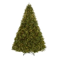 National Tree Company Pre-Lit Medium Artificial Christmas Tree, Green, Jersey Fraser Fir, 'Feel Real', White Lights, Includes Stand, 9 Feet