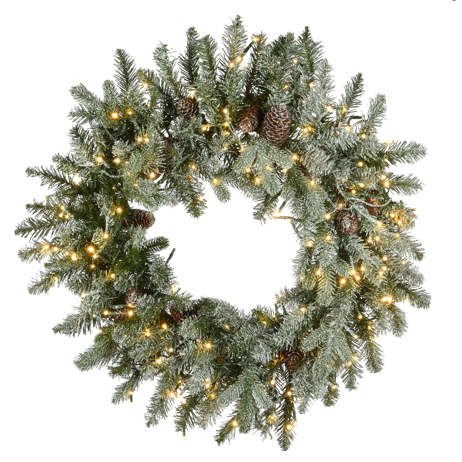 National Tree Company Pre-Lit Artificial Christmas Wreath, Green, Snowy Morgan Spruce, Dual Color LED Lights, Decorated With Pine Cones, Christmas Collection, 24 Inches 1 National Tree Company Pre-Lit Artificial Christmas Wreath, Green, Snowy Morgan Spruce, Dual Color LED Lights, Decorated With Pine Cones, Christmas Collection, 24 Inches