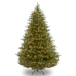 National Tree Company Pre-Lit Artificial Christmas Tree, Noble Fir, Green, White Lights, Includes Stand, 7.5 Feet