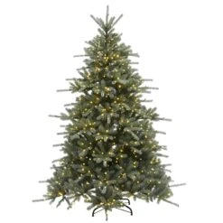 National Tree Company Pre-Lit 'Feel Real' Artificial Christmas Tree, Ponderosa Fir, Blue, Dual Color LED Lights, Includes Stand, 7.5 Feet