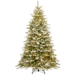 National Tree Company Pre-Lit 'Feel Real' Artificial Christmas Tree, Snowy Sierra Spruce, Green, White Lights, Includes Stand, 7.5 Feet