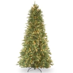 National Tree Company Pre-Lit 'Feel Real' Artificial Slim Christmas Tree, Green, Tiffany Fir, White Lights, Includes Stand, 7 Feet