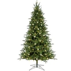 National Tree Company 10ft Pre-lit Artificial Feel Real® Christmas Aspen Pine Hinged Tree, 5956 Warm White LED Cosmic Lights®-UL