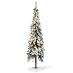 National Tree Company 5 Ft Snowy Downswept Forestree With Clear Lights