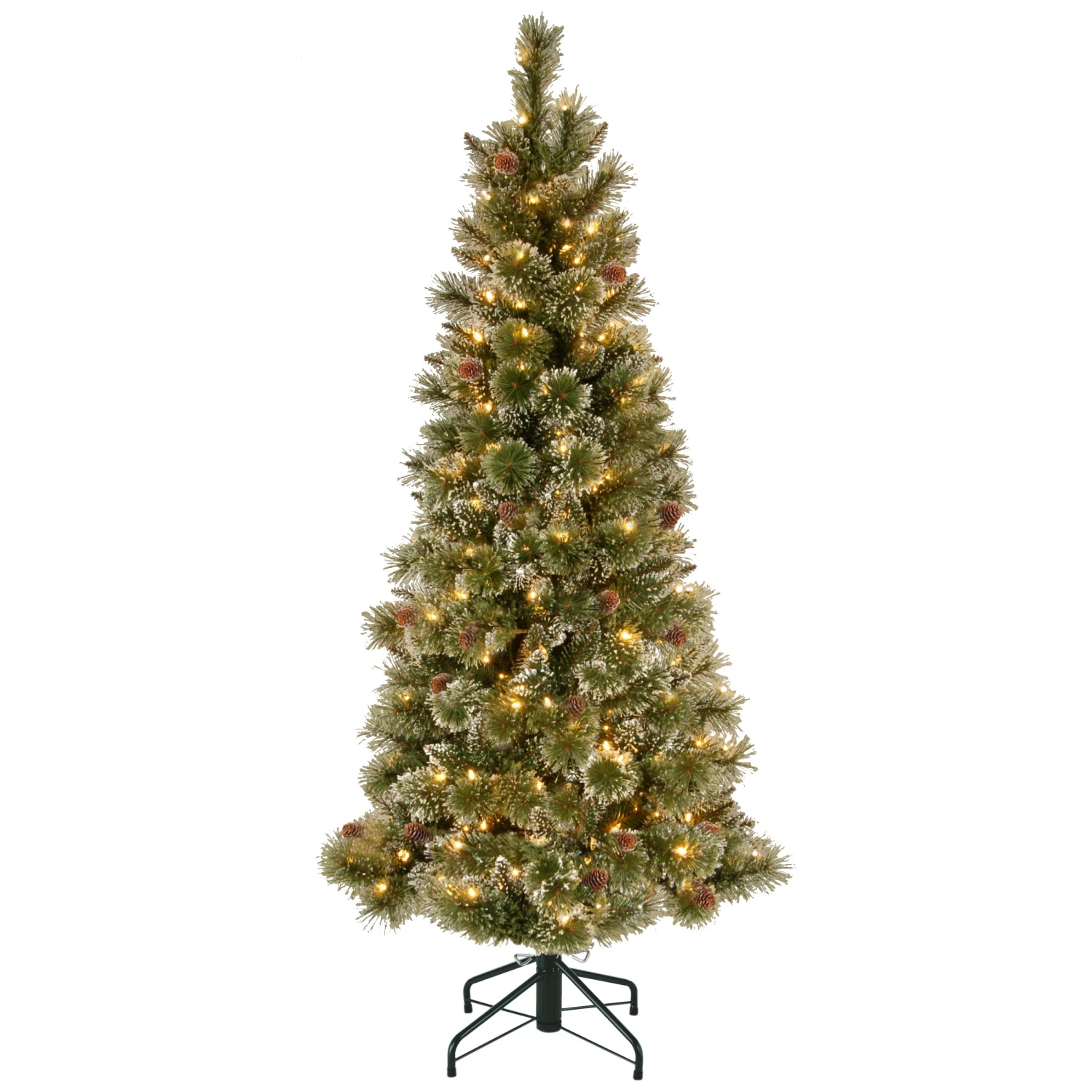 National Tree Company Pre-Lit Artificial Slim Christmas Tree, Glittering Pine, Green, White Lights, Decorated With Pine Cones, Includes Stand, 5 Feet 1 National Tree Company Pre-Lit Artificial Slim Christmas Tree, Glittering Pine, Green, White Lights, Decorated With Pine Cones, Includes Stand, 5 Feet