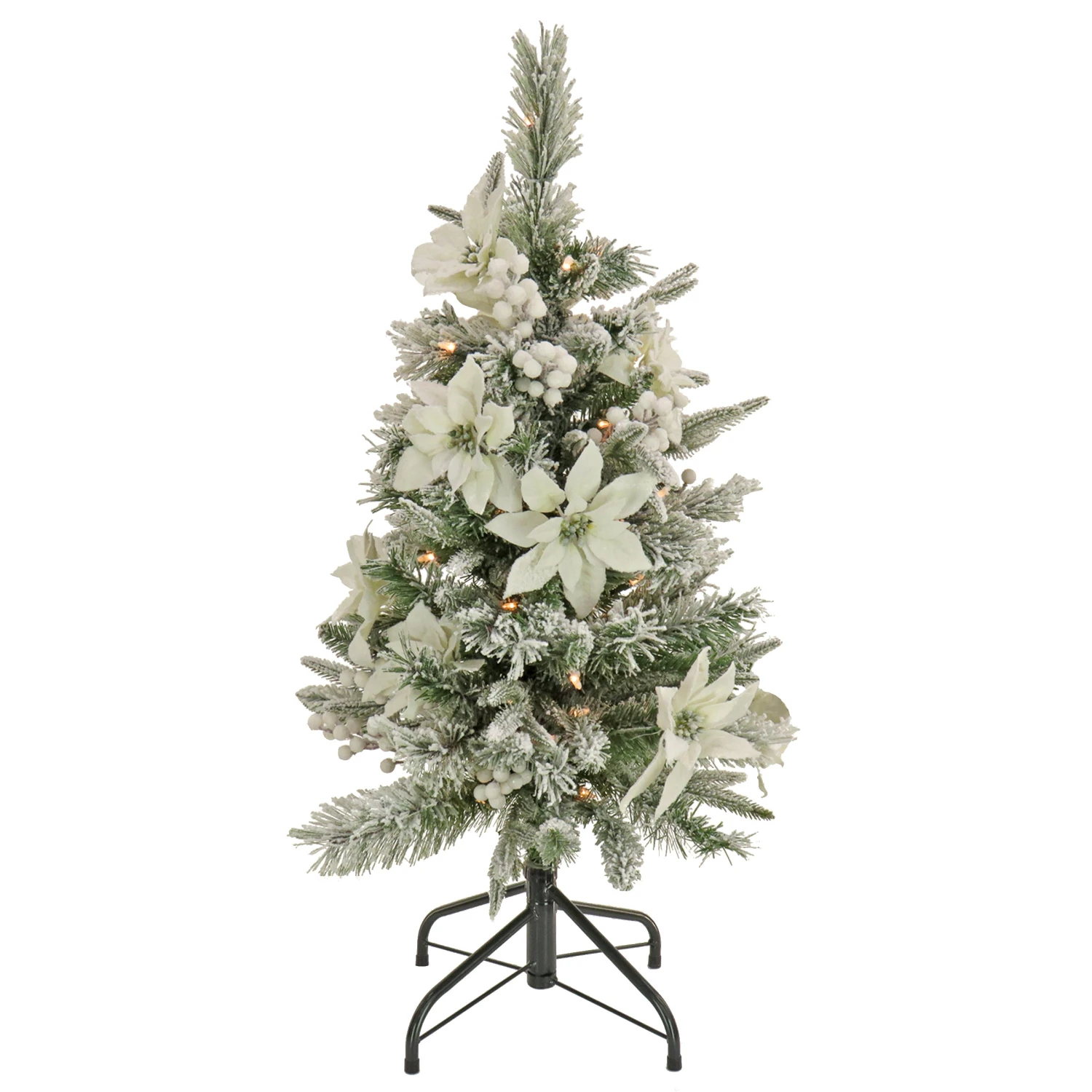National Tree Company Artificial Frosted Colonial Pencil Slim Hinged Christmas Tree With Berries And Poinsettia Flowers, Pre-Lit With Clear Incandescent Lights, Plug In, 3 Ft 1 National Tree Company Artificial Frosted Colonial Pencil Slim Hinged Christmas Tree With Berries And Poinsettia Flowers, Pre-Lit With Clear Incandescent Lights, Plug In, 3 Ft