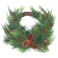 National Tree Company Artificial Mixed Bristle Branch Pine Christmas Wreath, Decorated With Woven Branch Base, Light Green Cypress Tips And Pinecones, 26 In