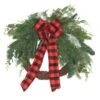 National Tree Company Artificial Mixed Pine And Bow Christmas Wreath, Evergreen Branch Tips And Leafy Greens Decorated With Petite Pinecones, Red & Black Plaid Bow, 22 In
