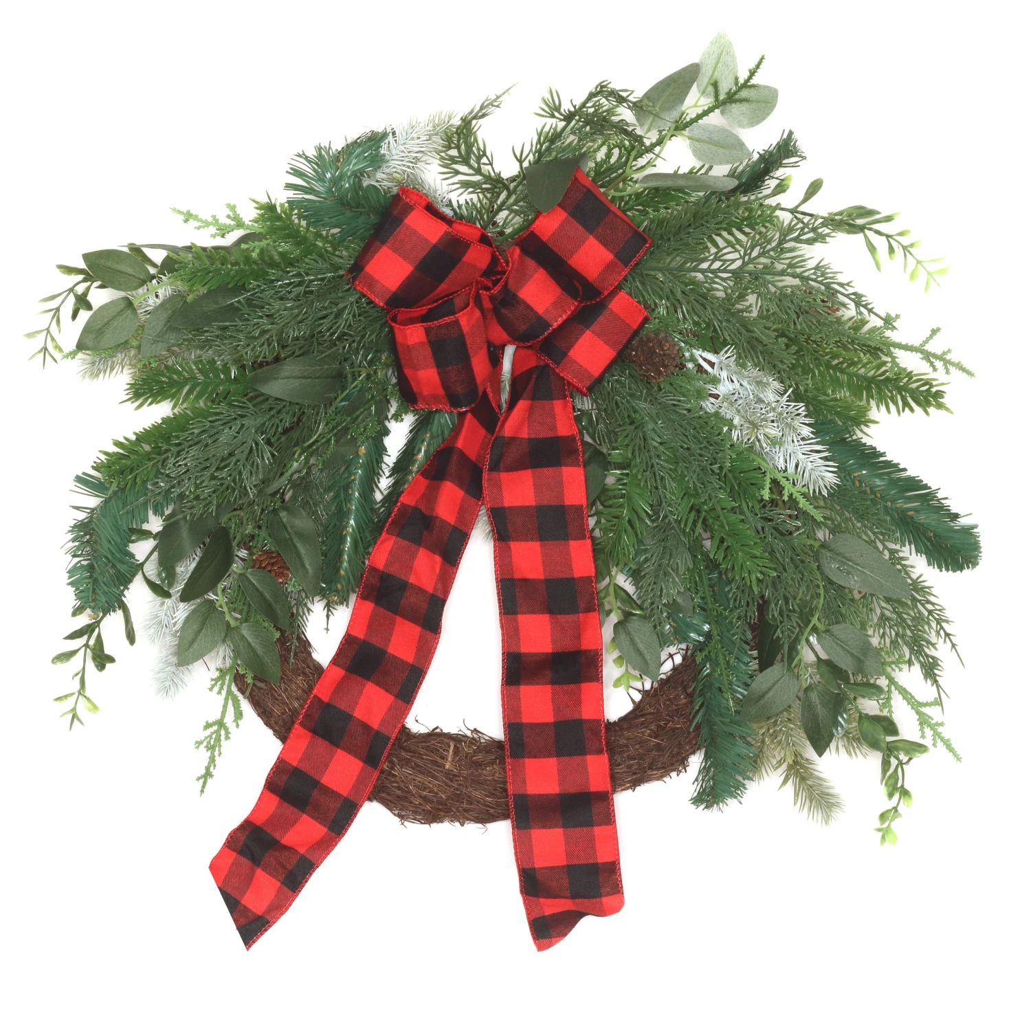 National Tree Company Artificial Mixed Pine And Bow Christmas Wreath, Evergreen Branch Tips And Leafy Greens Decorated With Petite Pinecones, Red & Black Plaid Bow, 22 In 1 National Tree Company Artificial Mixed Pine And Bow Christmas Wreath, Evergreen Branch Tips And Leafy Greens Decorated With Petite Pinecones, Red & Black Plaid Bow, 22 In