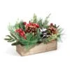 National Tree Company Christmas Mixed Pine And Berries Arrangement With Wood Box Base, 16 In