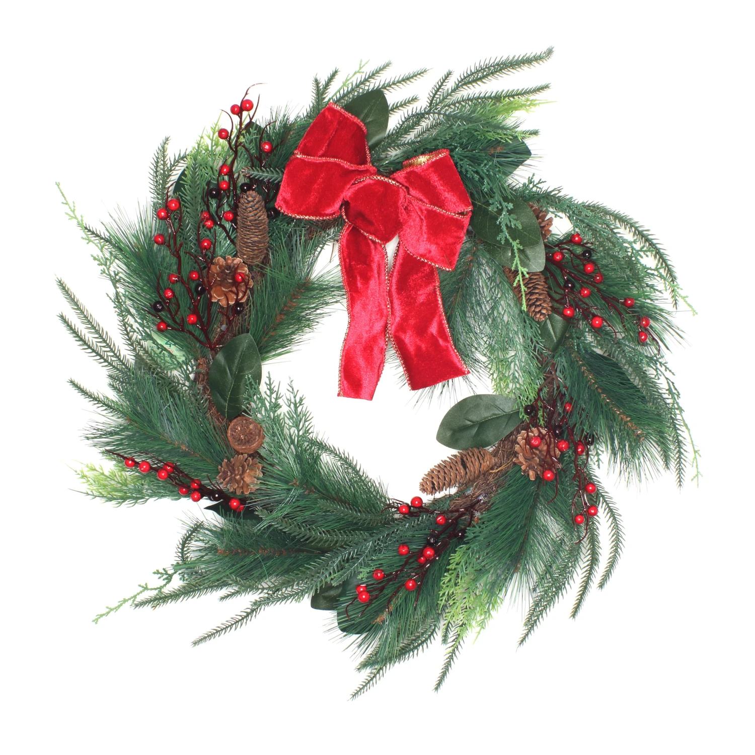 National Tree Company Artificial Christmas Mixed Pine Bristle Branch Wreath, Decorated With Red Bow, Berries, And Pinecones, 26 In 1 National Tree Company Artificial Christmas Mixed Pine Bristle Branch Wreath, Decorated With Red Bow, Berries, And Pinecones, 26 In