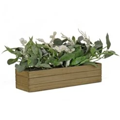 National Tree Company Rectangular Planter Box With Christmas Greenery, White Berries, 22 In