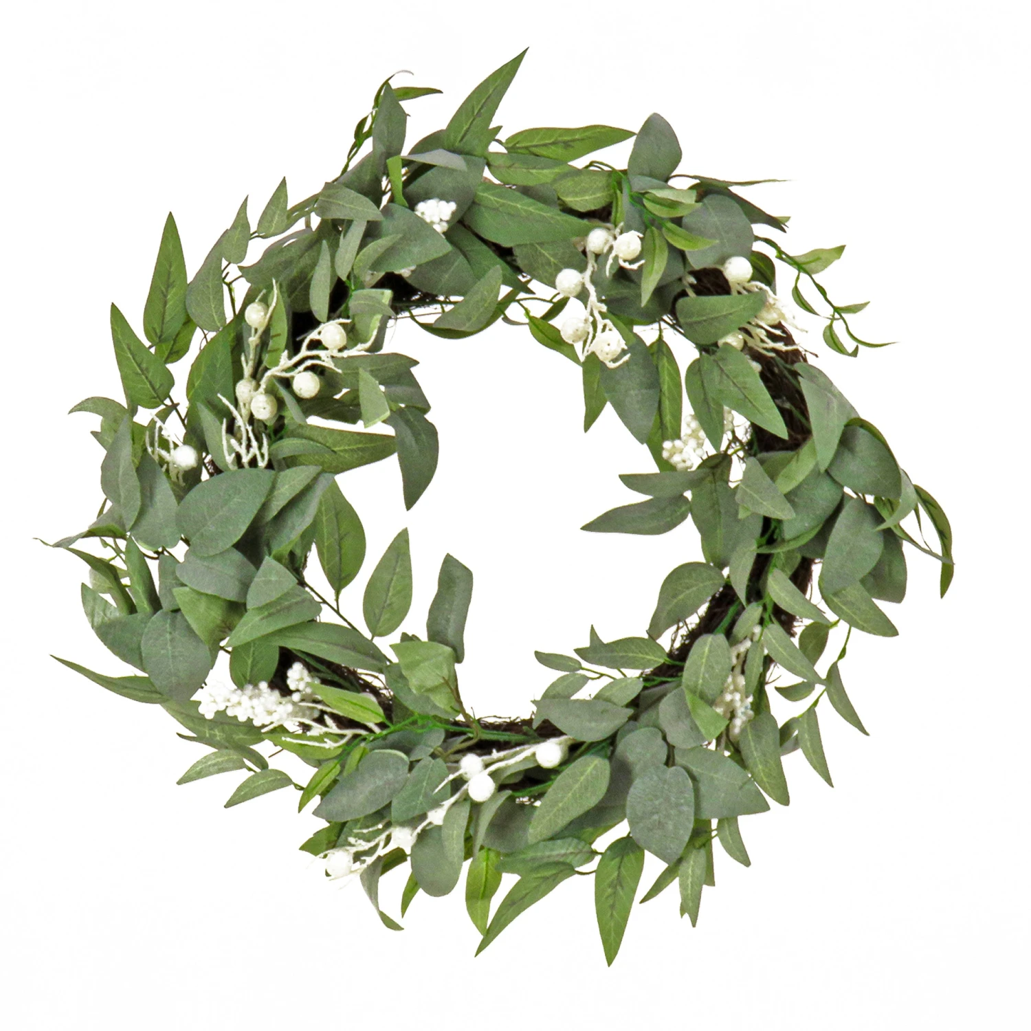 National Tree Company Artificial Mixed Green Leaves Christmas Wreath, Decorated With White Berry Clusters, Woven Branch Base, 24 In 1 National Tree Company Artificial Mixed Green Leaves Christmas Wreath, Decorated With White Berry Clusters, Woven Branch Base, 24 In