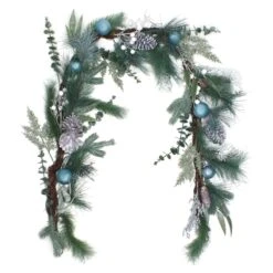 National Tree Company Artificial Garland Evergreen, Green, Decorated With Blue Ball Ornaments, Leafy Greens, Pine Cones, Christmas Collection, 6 Feet