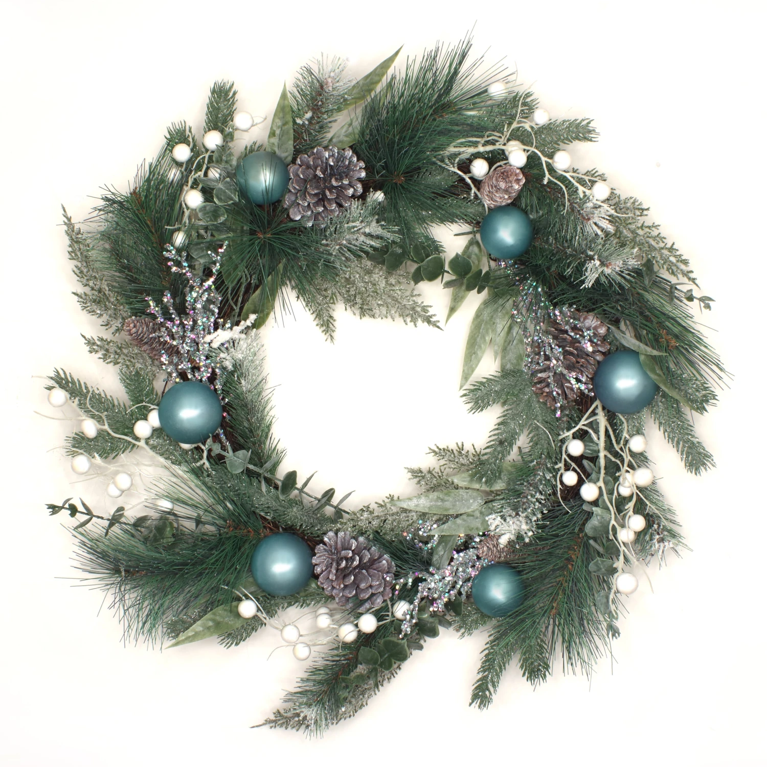 National Tree Company Artificial Decorated Evergreen Christmas Wreath, With Berry Clusters, Silver Pinecones, And Leafy Greens, 24 In 1 National Tree Company Artificial Decorated Evergreen Christmas Wreath, With Berry Clusters, Silver Pinecones, And Leafy Greens, 24 In