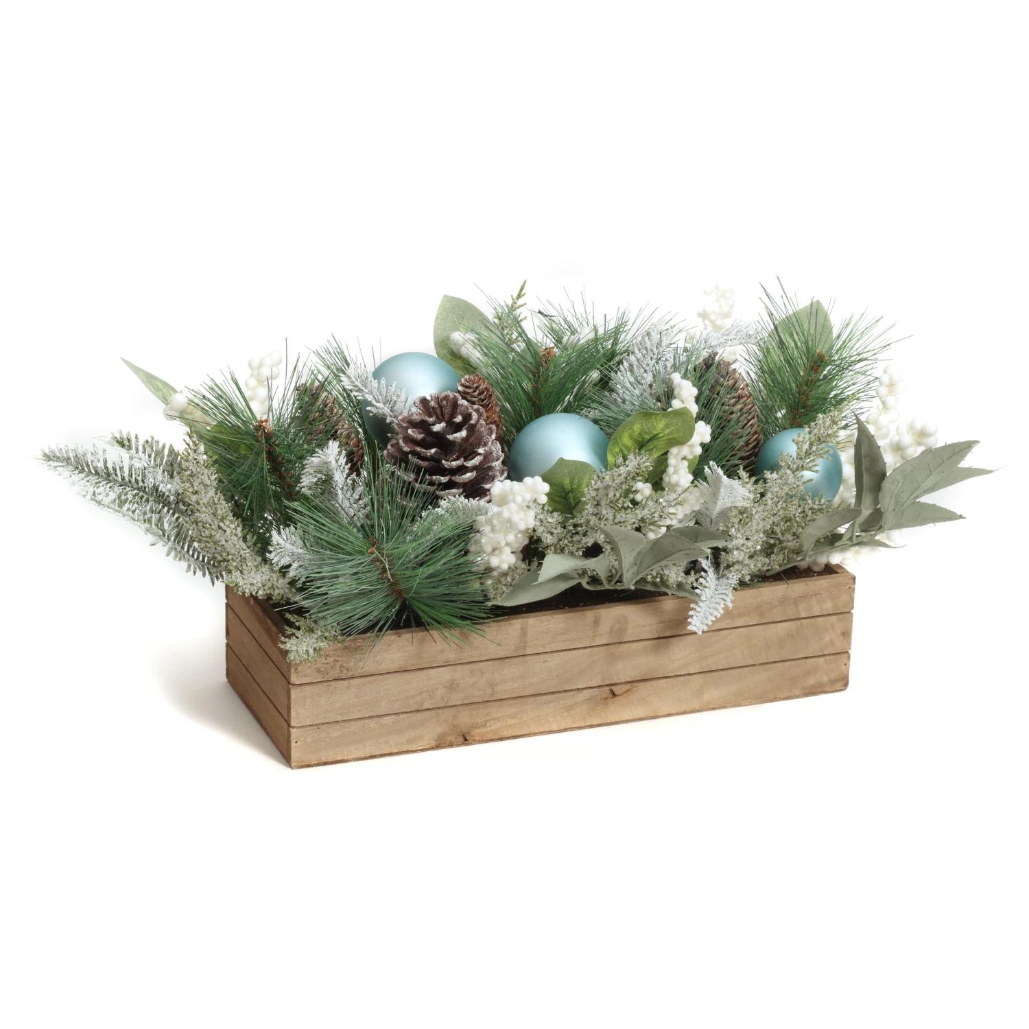 National Tree Company Decorated Evergreen Christmas Arrangement With Wood Box Base, 22 In 1 National Tree Company Decorated Evergreen Christmas Arrangement With Wood Box Base, 22 In