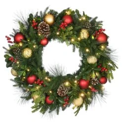 National Tree Company, Pre-Lit Artificial Christmas Wreath, Decorated Rural Homestead, With Warm White LED Lights, Battery Powered, 28 In