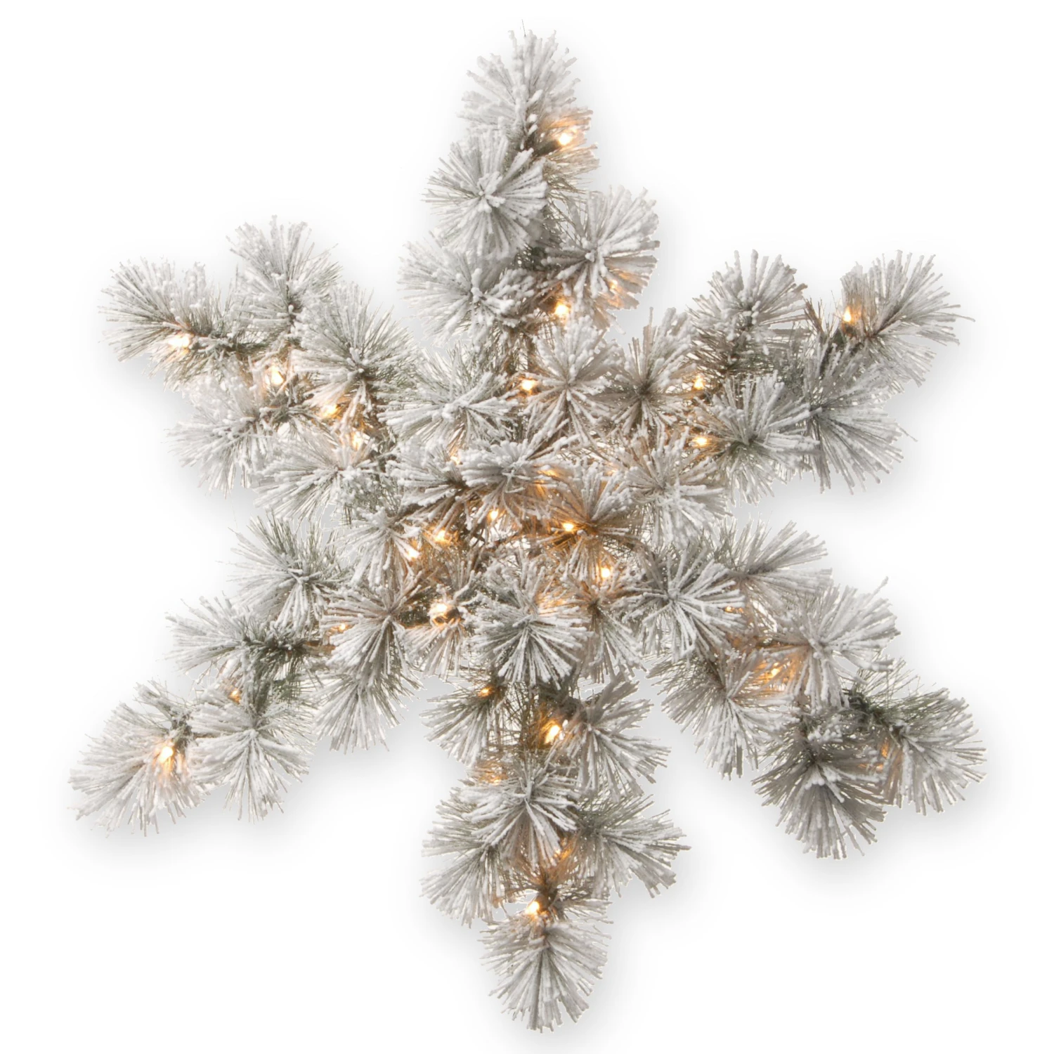 National Tree Company Pre-Lit Artificial Christmas Hanging Snowflake, Green, Snowy Bristle Pine, Decorated With Frosted Branches, Christmas Collection, 32 Inches 1 National Tree Company Pre-Lit Artificial Christmas Hanging Snowflake, Green, Snowy Bristle Pine, Decorated With Frosted Branches, Christmas Collection, 32 Inches