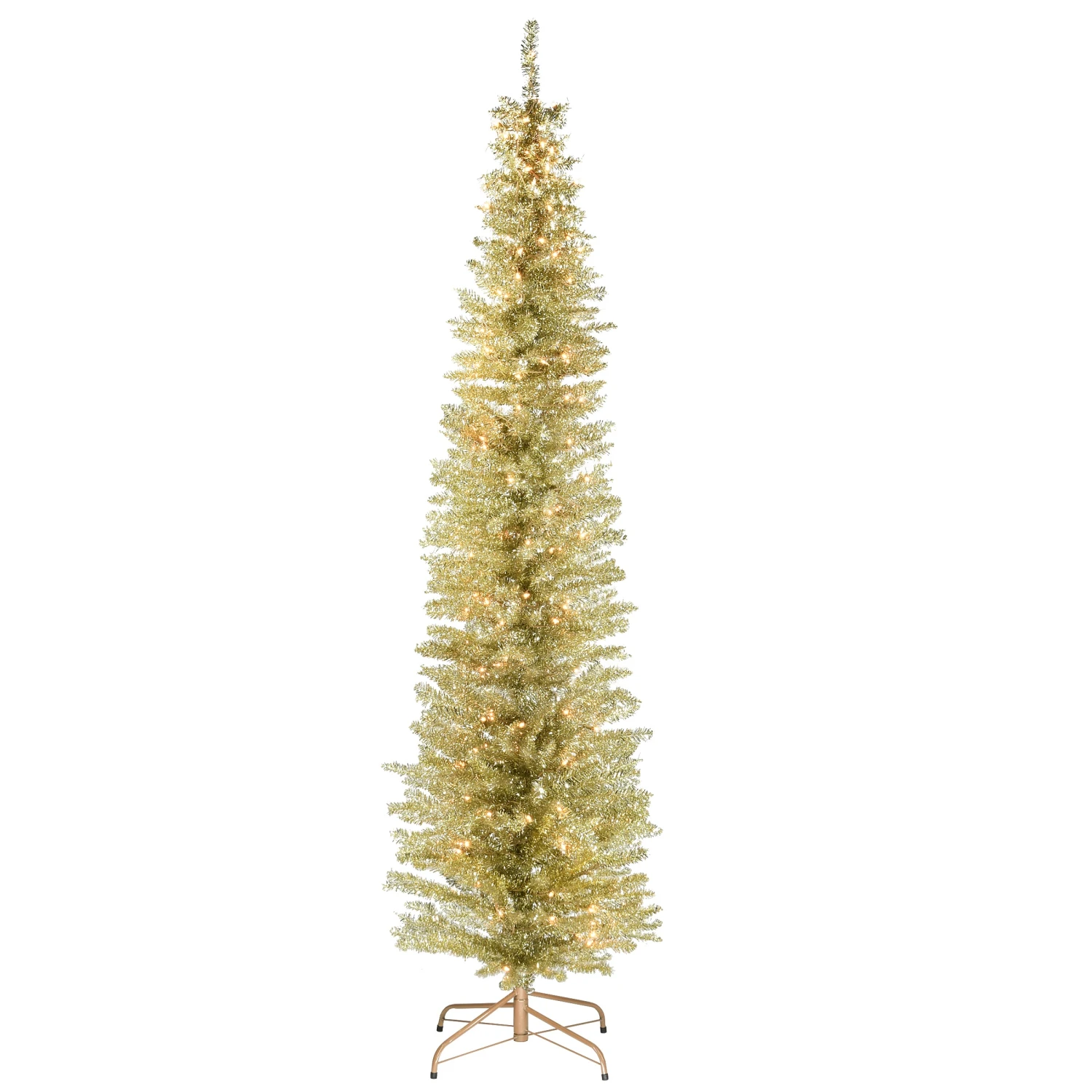 National Tree Company Pre-Lit Artificial Christmas Tree, Champagne Gold Tinsel, White Lights, Includes Stand, 7 Feet 1 National Tree Company Pre-Lit Artificial Christmas Tree, Champagne Gold Tinsel, White Lights, Includes Stand, 7 Feet