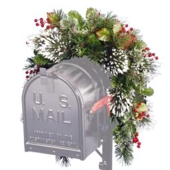National Tree Company Artificial Mailbox Swag Decoration, Green, Wintry Pine, Decorated With Frosted Branches, Berry Clusters, Pine Cones, Christmas Collection, 3 Feet